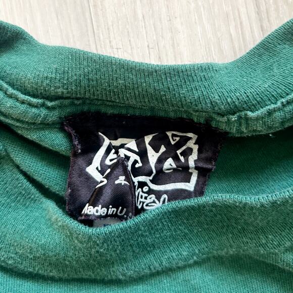 VNTG GAT Gypsy & Thieves Rave Skateboard 90s Bunny Green Shirt Sz L DISTRESSED - Picture 5 of 12
